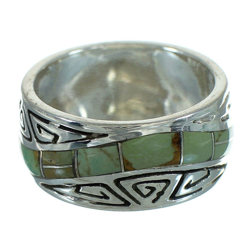 Genuine Sterling Silver Turquoise Southwestern Water Wave Ring Size 7-3/4 QX85800
